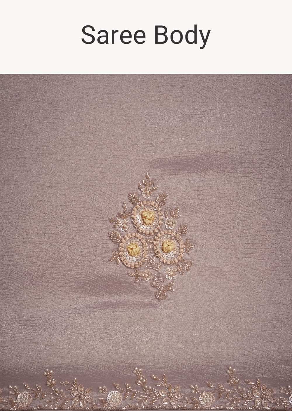 Powder Lavender Tissue Saree With Floral Embroidery