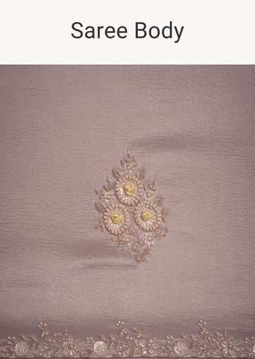 Powder Lavender Tissue Saree With Floral Embroidery
