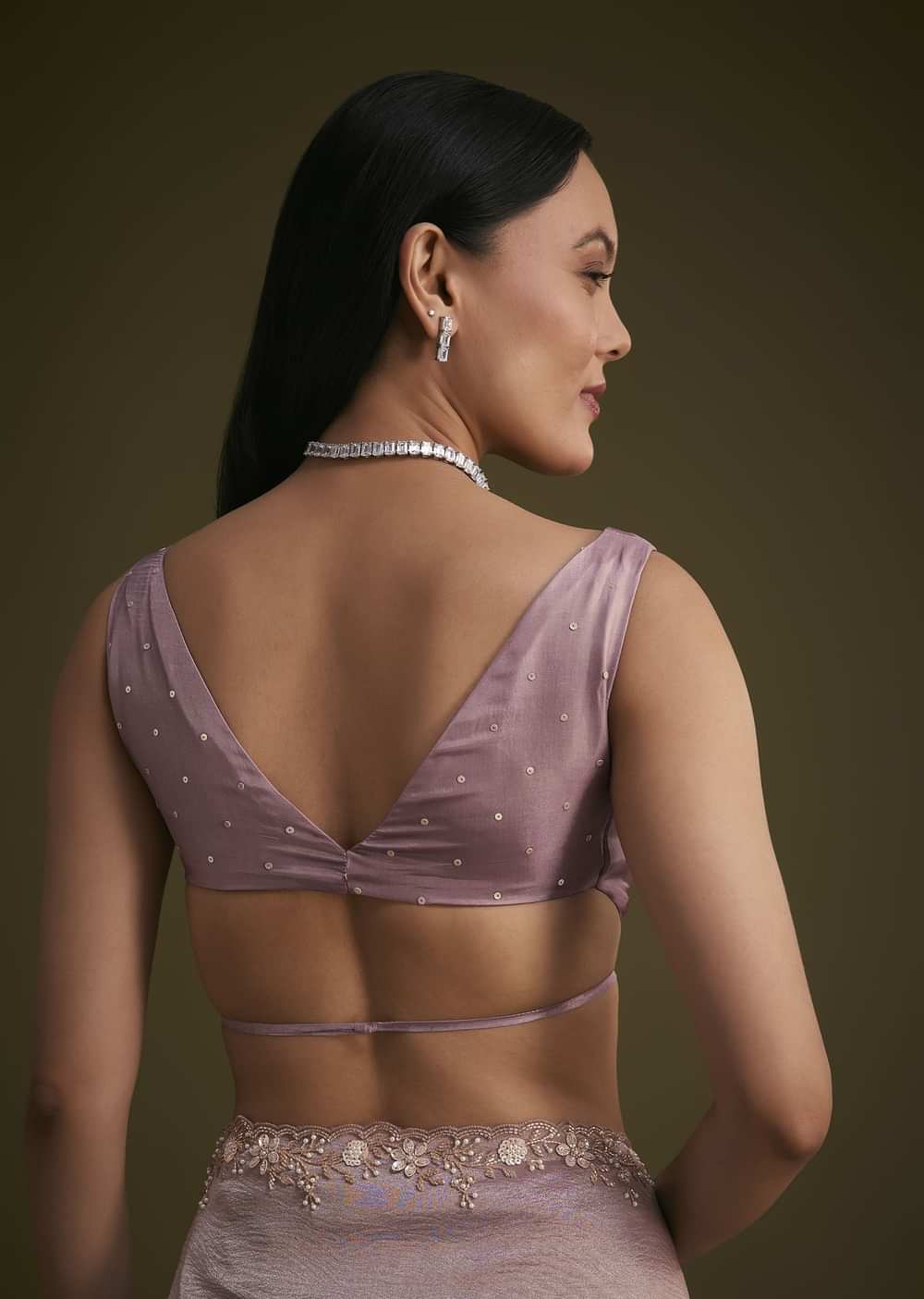 Powder Lavender Tissue Saree With Floral Embroidery