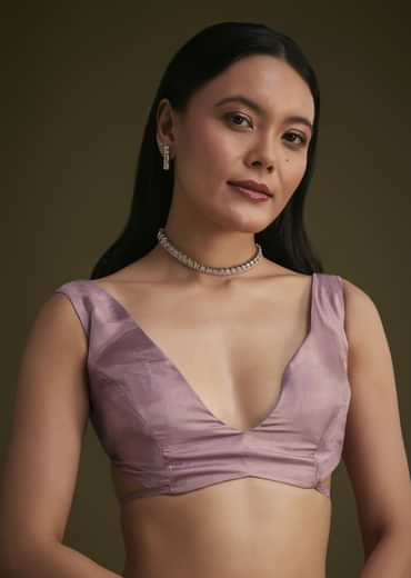 Powder Lavender Tissue Saree With Floral Embroidery