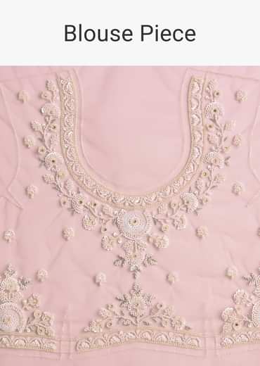Powder Pink Net Saree Embroidered With Beads And Sequins
