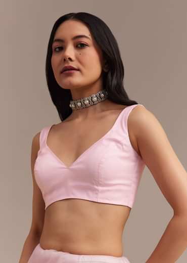 Powder Pink Net Saree Embroidered With Beads And Sequins