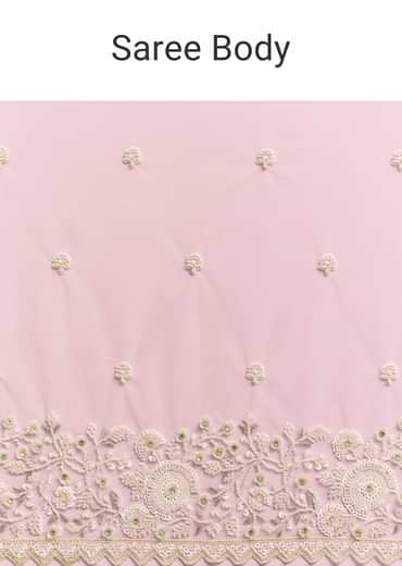 Powder Pink Net Saree Embroidered With Beads And Sequins