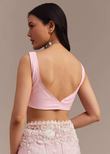 Powder Pink Net Saree Embroidered With Beads And Sequins