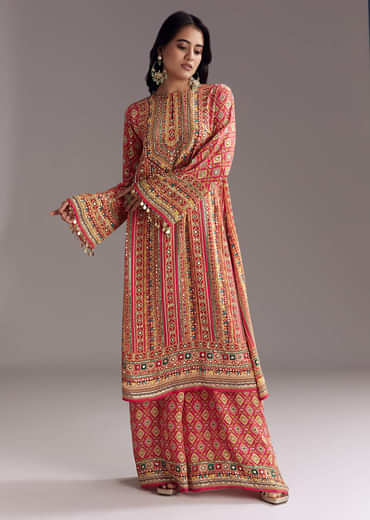 Crimson Red Printed Palazzo Suit Set