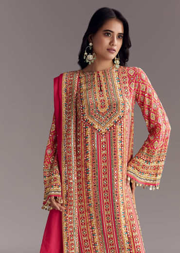 Crimson Red Printed Palazzo Suit Set