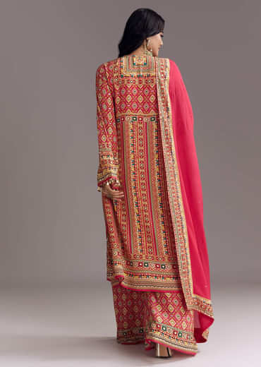 Crimson Red Printed Palazzo Suit Set