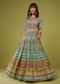 Turq Blue Flared Anarkali Kurti In Silk With Multicolor Print