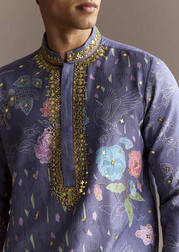 Purple Art Silk Kurta Set