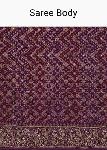 Purple Banarasi Georgette Embroidered Saree With Heavy Hand Embroidery
