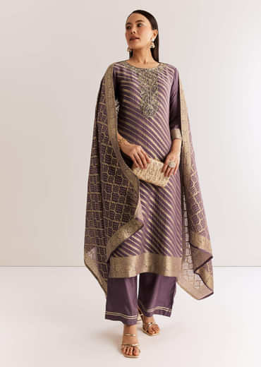 Purple Banarasi Georgette Kurta Set With Zardosi And Cutdana Work