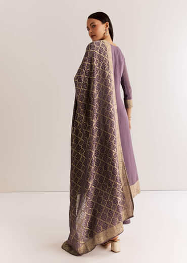 Purple Banarasi Georgette Kurta Set With Zardosi And Cutdana Work