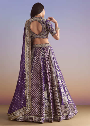 Purple Brocade Silk Bridesmaid Lehenga With Zardosi Work