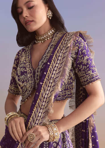Purple Brocade Silk Bridesmaid Lehenga With Zardosi Work