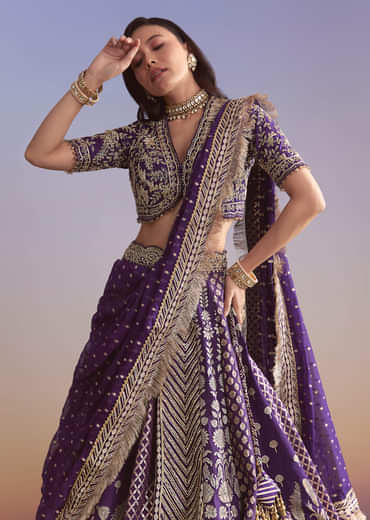 Purple Brocade Silk Bridesmaid Lehenga With Zardosi Work