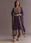 Purple Chinon Anarkali Dupatta Suit With Sequin Work
