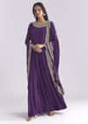 Purple Chinon Anarkali Suit With Cutdana And Sequins Work
