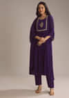 Purple Chinon Anarkali Suit With Zari Work