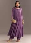 Purple Chinon Kurta With Zardosi Sleeves And Butti Dupatta