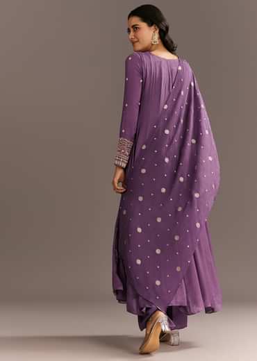Purple Chinon Kurta With Zardosi Sleeves And Butti Dupatta