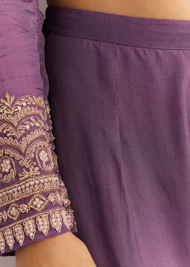 Purple Chinon Kurta With Zardosi Sleeves And Butti Dupatta