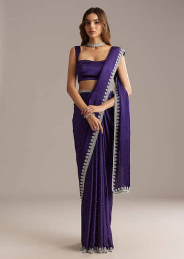 Purple Chinon Saree With Cutdana And Stone Embroidery