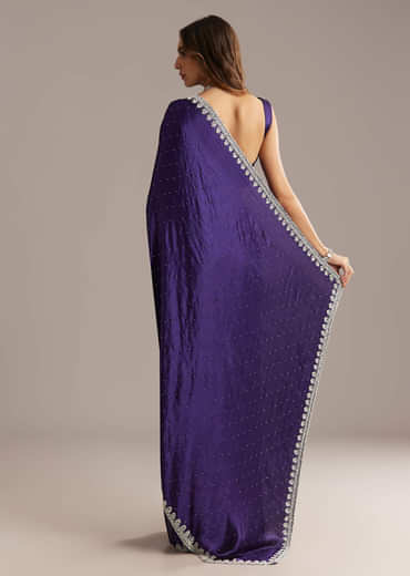 Purple Chinon Saree With Cutdana And Stone Embroidery