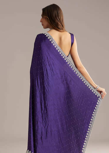 Purple Chinon Saree With Cutdana And Stone Embroidery