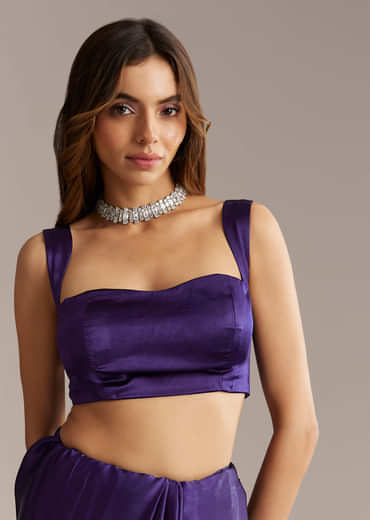 Purple Chinon Saree With Cutdana And Stone Embroidery