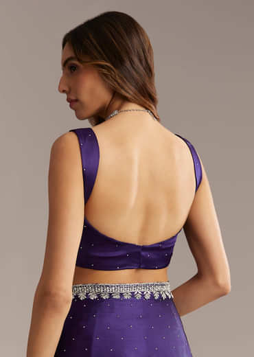 Purple Chinon Saree With Cutdana And Stone Embroidery