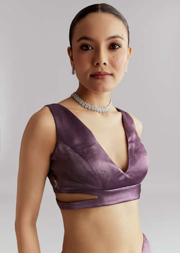 Purple Chinon Saree With Heavy Hand Embroidery