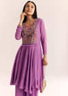 Purple Chinon Zardosi Kurta Palazzo Suit