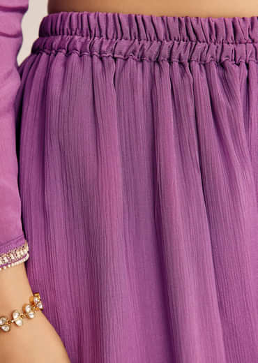 Purple Chinon Zardosi Kurta Palazzo Suit