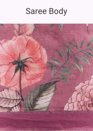 Purple Cotton Linen Saree With Faded Florals