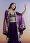 Purple Crepe Crop Top Skirt Set With Embroidered Cape