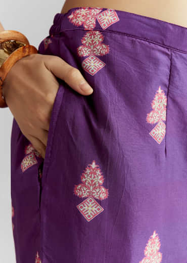 Purple Crepe Printed Co Ord Set With Sequins And Beads Work