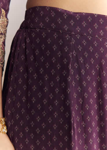 Purple Crepe Sharara Suit With Indie Print And Zari Work