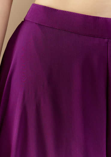 Purple Crop Top Pant Set with Bandhani Work