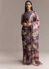 Purple Crush Tissue Saree With Floral Print And Embroidered Border