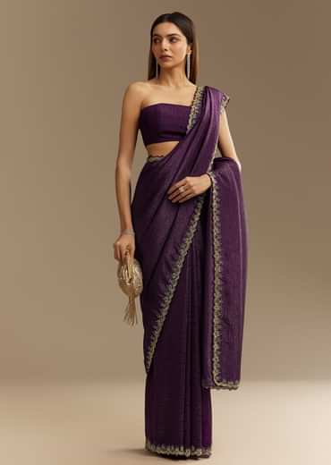 Purple Crushed Tissue Saree With Cutdana And Beads Embroidery