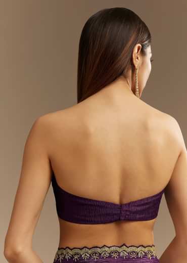 Purple Crushed Tissue Saree With Cutdana And Beads Embroidery