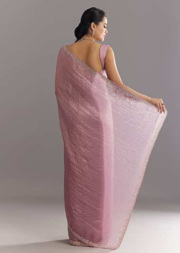 Purple Crushed Tissue Saree With Stone Embellishment And Embroidered Border