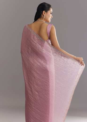 Purple Crushed Tissue Saree With Stone Embellishment And Embroidered Border