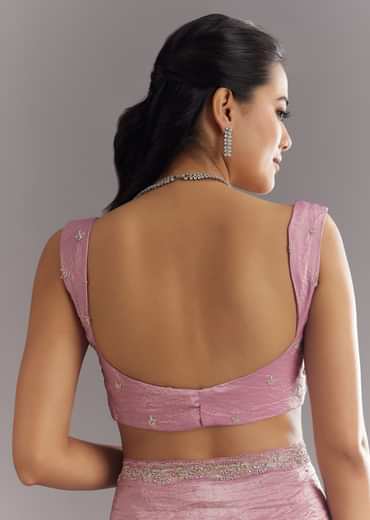 Purple Crushed Tissue Saree With Stone Embellishment And Embroidered Border