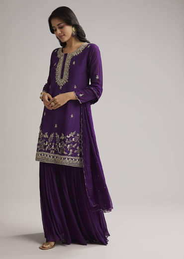 Purple Cutdana Sharara Set With Dupatta