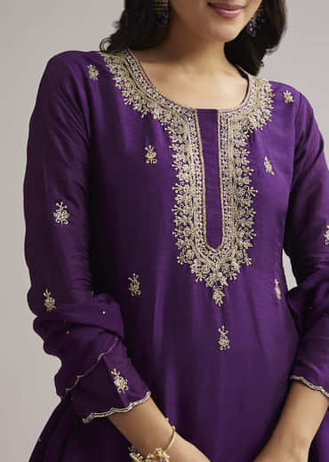Purple Cutdana Sharara Set With Dupatta