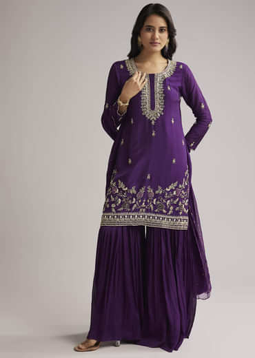 Purple Cutdana Sharara Set With Dupatta
