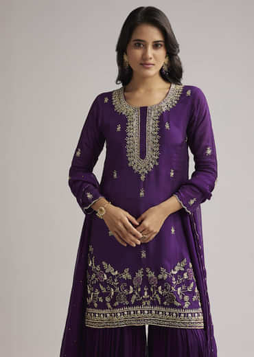 Purple Cutdana Sharara Set With Dupatta