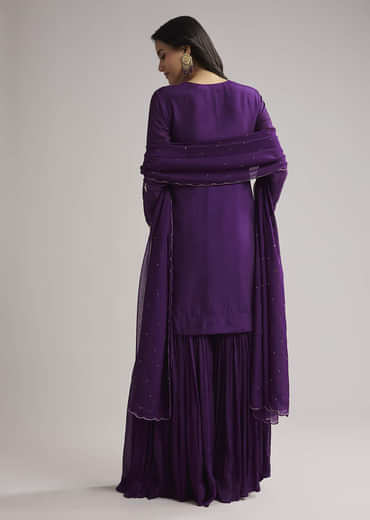 Purple Cutdana Sharara Set With Dupatta