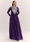 Purple Dola Silk Anarkali With Silver Zardosi And Choker Dupatta